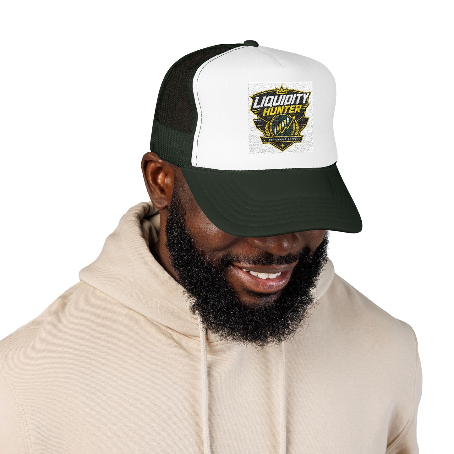 Liquidity Hunter Foam Trucker Hat — Retro Sports Patch Cap